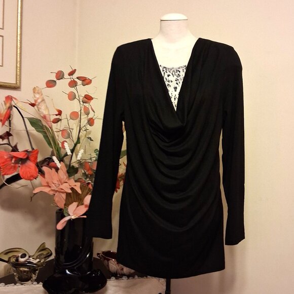 NWT gollehaug collection Women's Black Blouse Long Sleeve Top Size 16 - Picture 3 of 9